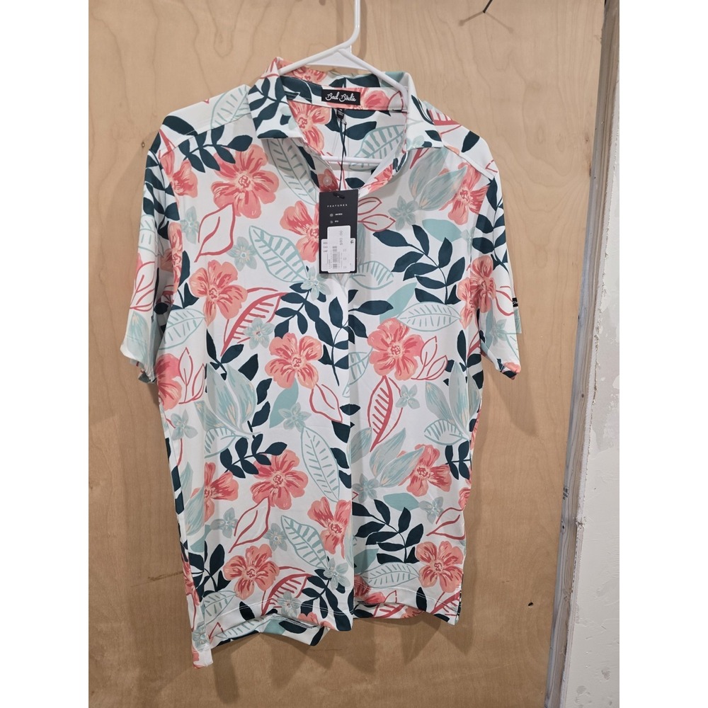 NWT Bad Birdie M Floral Polo Shirt 4-Way Stretch UPF 50+